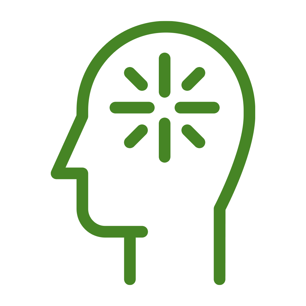 Icona rappresentativa di una testa con un'idea Icona rappresentativa di una testa con un'idea